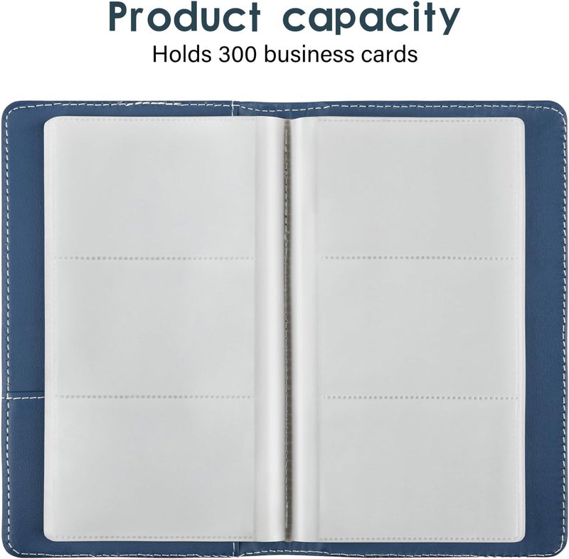 DMFLY Leather Professional Business Card Holder Organizer Book - 300 Card Capacity Premium PU Folder with Soft Cover, Name Card Credit Cards Binder for Men/Women, Dark Blue - Image 2